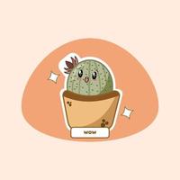 mignonne main tiré kawaii cactus illustration autocollants vecteur