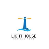 phare, icône du logo de balise. illustration vectorielle. modèle de logotype simple linéaire moderne. phares et vagues de l'océan. vecteur