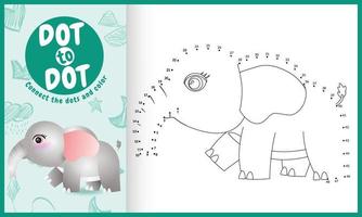 connectez le jeu et la page de coloriage pour enfants points avec une illustration de personnage d'éléphant mignon vecteur