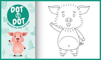 connectez le jeu et la page de coloriage pour enfants points avec une illustration de personnage de cochon mignon vecteur