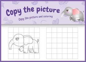 Copiez le jeu et la page de coloriage pour enfants avec une illustration de personnage d'éléphant mignon vecteur