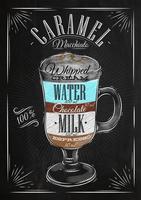 affiche café caramel macchiato dans ancien style dessin avec craie sur le tableau noir vecteur