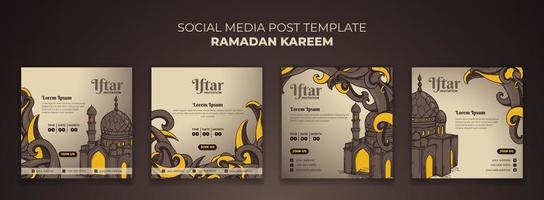 ensemble de social médias Publier modèle avec mosquée et ornemental Contexte dans main tiré conception vecteur