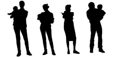 ensemble de silhouettes de Hommes et une femmes, une groupe de permanent gens noir Couleur isolé sur blanc Contexte vecteur