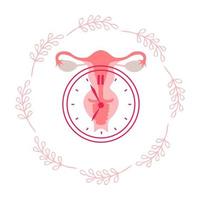 ménopause, aux femmes santé se soucier. monde ménopause journée. le concept de médecine, gynécologie. femelle reproducteur système avec une horloge. vecteur illustration.