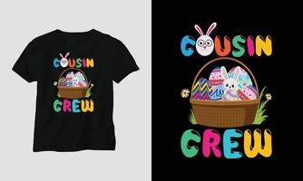 Pâques dimanche T-shirt conception avec lapins, lapins, œufs, etc. vecteur