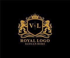 modèle initial de logo vl lettre lion royal luxe dans l'art vectoriel pour le restaurant, la royauté, la boutique, le café, l'hôtel, l'héraldique, les bijoux, la mode et d'autres illustrations vectorielles.