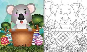 Livre de coloriage pour les enfants sur le thème de joyeuses pâques avec illustration de personnage d'un koala mignon dans l'oeuf de seau vecteur