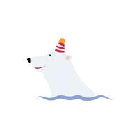 blanc polaire ours nage dans le mer. ours dans une chapeau avec une pom pom. mignonne bébé illustration vecteur