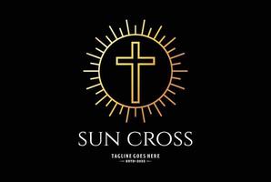 élégant luxe monter Soleil lumière Jésus Christian traverser ligne pour chapelle église logo vecteur
