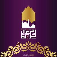 gratuit Ramadan kareem arabe calligraphie avec mosquée Contexte. islamique mois de Ramadan dans arabe logo salutation conception vecteur