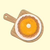 Haut vue Orange citrouille tarte avec crème sur assiette et en bois couper planche vecteur illustration