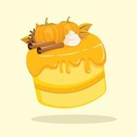 Orange citrouille gâteau avec cannelle, mini citrouille, crème et étoile anis décoration vecteur illustration