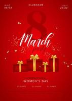 international aux femmes journée 8 Mars fête prospectus avec cadeaux et confettis vecteur