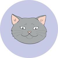 mignonne Britanique chat visage sur bleu rond Contexte. main tiré chat tête isolé. Facile animal de compagnie esquisser pour imprimer, conception et logo vecteur