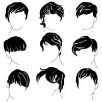 garcon la Coupe de cheveux ensemble de silhouettes, femelle élégant coiffure pour court cheveux vecteur