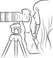 femme en portant caméra ligne dessin. vecteur