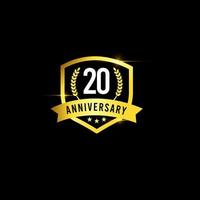 20 ans anniversaire or emblème ancien design logo vector illustration de modèle