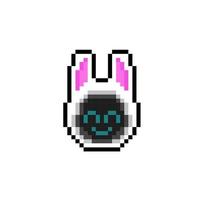 lapin capuche avec sourire visage dans pixel art style vecteur