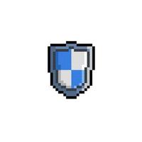 bleu et blanc bouclier dans pixel art style vecteur