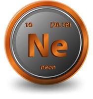 élément chimique néon. symbole chimique avec numéro atomique et masse atomique. vecteur
