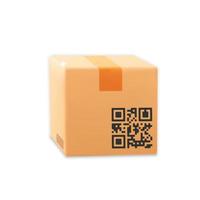 3d vecteur vite un service livraison mobile app maquette élément qr code sur marron parcelle papier carton cargaison boîte conception