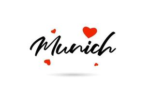 Munich manuscrit ville typographie texte avec l'amour cœur vecteur