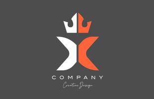 Orange gris blanc X alphabet lettre logo icône conception. Créatif Roi couronne modèle pour entreprise et affaires vecteur