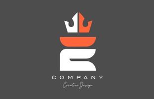 Orange gris blanc e alphabet lettre logo icône conception. Créatif Roi couronne modèle pour entreprise et affaires vecteur