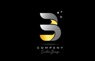 b Jaune d'or alphabet lettre logo icône conception avec gris couleur. Créatif modèle pour entreprise et affaires vecteur