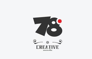 gris 78 nombre logo icône conception avec rouge point. Créatif modèle pour entreprise et affaires vecteur
