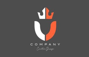 Orange gris blanc v alphabet lettre logo icône conception. Créatif Roi couronne modèle pour entreprise et affaires vecteur