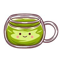 kawaii chaud matcha vecteur illustration avec smiley visage