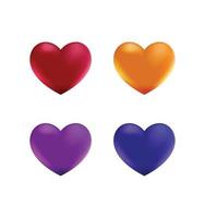 3d cœur dans différent couleurs valentines journée gratuit vecteur