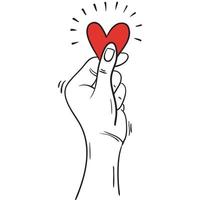 main dessinée de mains tenant un coeur. concept de charité et de don. donner et partager votre amour aux gens. geste des mains sur le style doodle. illustration vectorielle vecteur