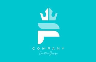 F bleu pastel alphabet lettre logo icône conception avec Roi couronne. Créatif modèle pour affaires et entreprise vecteur