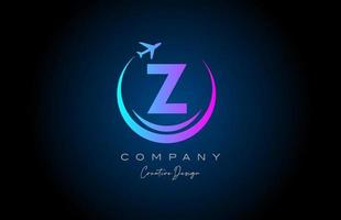 bleu rose z alphabet lettre logo avec avion pour une Voyage ou réservation agence. entreprise Créatif modèle conception pour entreprise et affaires vecteur