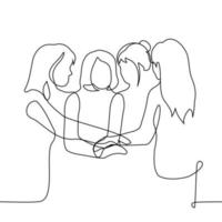 femmes supporter avec paumes ensemble - un ligne dessin vecteur. concept aux femmes amitié, aux femmes solidarité, aux femmes collectif ou équipe, féminisme vecteur