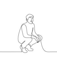 homme squat - un ligne dessin vecteur. concept homme assise, dans plein croissance vecteur