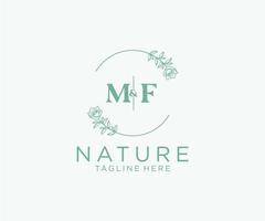 initiale mf des lettres botanique féminin logo modèle floral, modifiable premade monoline logo adapté, luxe féminin mariage l'image de marque, entreprise. vecteur