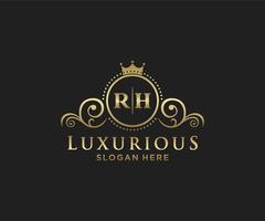 modèle initial de logo de luxe royal de lettre rh dans l'art vectoriel pour le restaurant, la royauté, la boutique, le café, l'hôtel, l'héraldique, les bijoux, la mode et d'autres illustrations vectorielles.