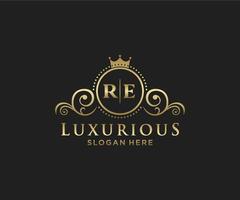 modèle de logo de luxe royal re lettre initiale dans l'art vectoriel pour le restaurant, la royauté, la boutique, le café, l'hôtel, l'héraldique, les bijoux, la mode et d'autres illustrations vectorielles.