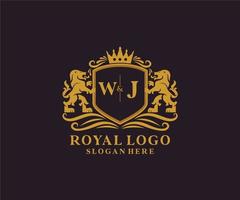modèle initial de logo wj lettre lion royal luxe en art vectoriel pour restaurant, royauté, boutique, café, hôtel, héraldique, bijoux, mode et autres illustrations vectorielles.