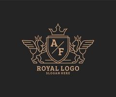 initiale un F lettre Lion Royal luxe héraldique, crête logo modèle dans vecteur art pour restaurant, royalties, boutique, café, hôtel, héraldique, bijoux, mode et autre vecteur illustration.