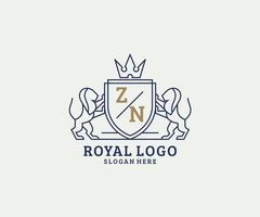 modèle initial de logo de luxe royal lion lettre zn en art vectoriel pour restaurant, royauté, boutique, café, hôtel, héraldique, bijoux, mode et autres illustrations vectorielles.