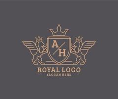 initiale ah lettre Lion Royal luxe héraldique, crête logo modèle dans vecteur art pour restaurant, royalties, boutique, café, hôtel, héraldique, bijoux, mode et autre vecteur illustration.