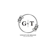 initiale gt des lettres main tiré féminin et floral botanique logo adapté pour spa salon peau cheveux beauté boutique et cosmétique entreprise. vecteur