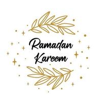 Ramadan kareem texte dans stras et branche graphique élément. isolé islamique logo. céleste symbole pour Ramadan. or musulman vecteur illustration. arabe vacances caractères graphique conception. félicitations