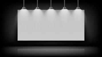 maquette de tableau blanc vide sur un mur noir avec ampoule sur le dessus, illustration vectorielle vecteur