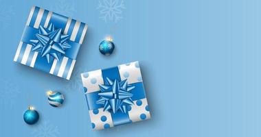 cadeaux de Noël sur fond de boîte bleue avec espace de copie pour le texte, affiche de Noël, carte de voeux, illustration vectorielle vecteur